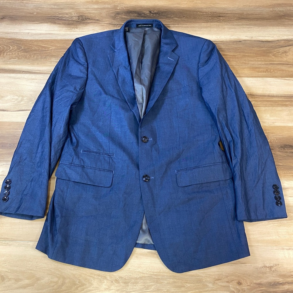 Perry Ellis Portfolio Blazer Mens 40R Slim Fit Two Button Blue Business Casual